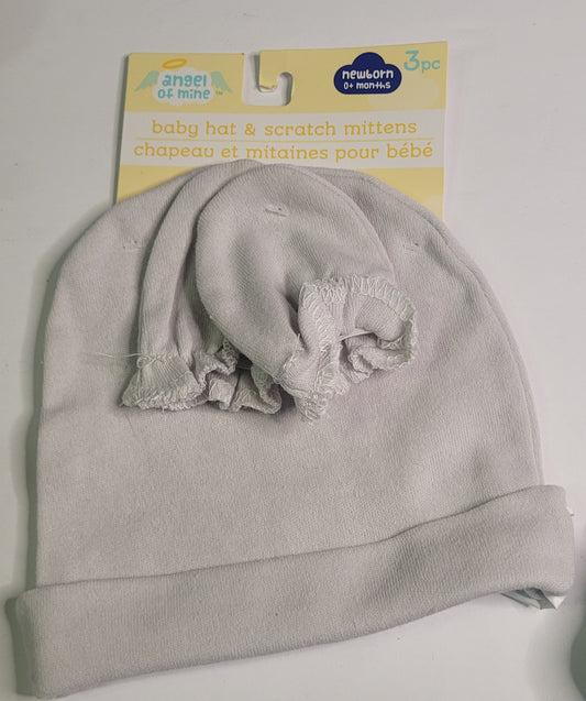 Newborn Baby Set with Hat & Scratch mittens and Elephant socks 2 pairs