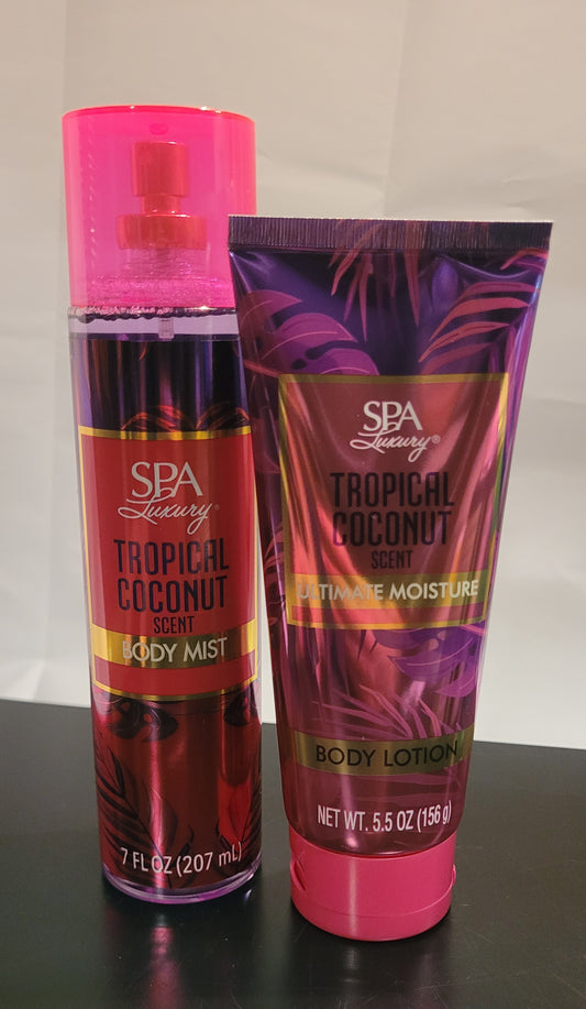 Tropical Coconut Scented Body Lotion & Body Mist Spray -2 pc Set