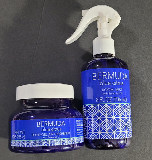 Bermuda Blue Citrus Scented Air Freshner Set of 2 Room Spray 8oz & Gel 9oz